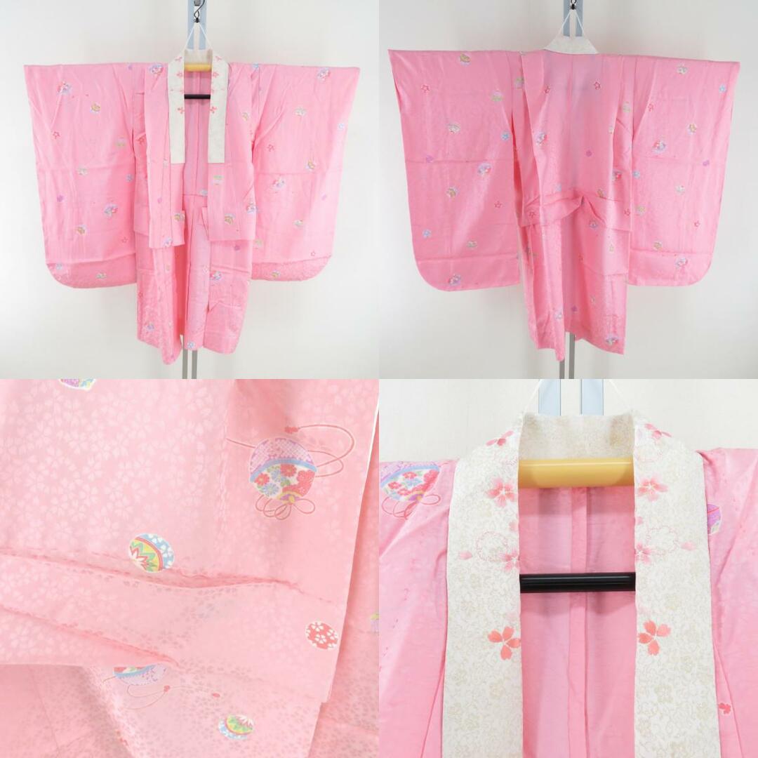 子供着物 女の子用 四つ身 襦袢セット 箔 毬文様 緑色 正絹 袷 子供着物 女の子用 四つ身 襦袢セット 箔 毬文様 緑色 正絹 袷