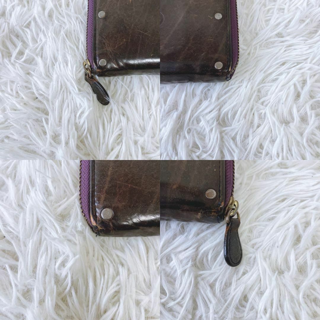 GANZO - GANZO スタッズ 長財布 ラウンドジップ ダークブラウン GANZO - GANZO スタッズ 長財布 ラウンドジップ ダークブラウン