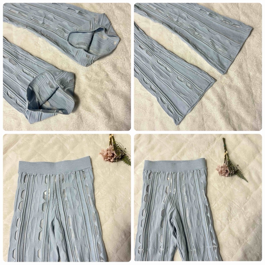 Ameri VINTAGE(アメリヴィンテージ)の別注Ameriアメリヴィンテージ　シアージオメトリックニットパンツMブルー レディースのパンツ(カジュアルパンツ)の商品写真