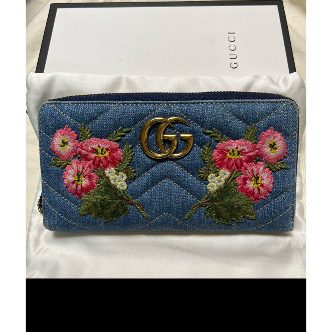 GUCCI - グッチ GGマーモント デニムウォレット 花柄 長財布 GUCCI - グッチ GGマーモント デニムウォレット 花柄 長財布