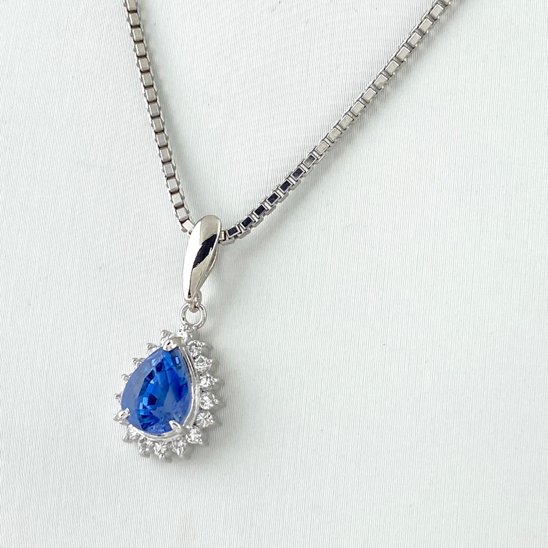 無料クーポン配布 アプリ 在庫一掃】 サファイア デザインネックレス Pt900 【中古】の サファイア