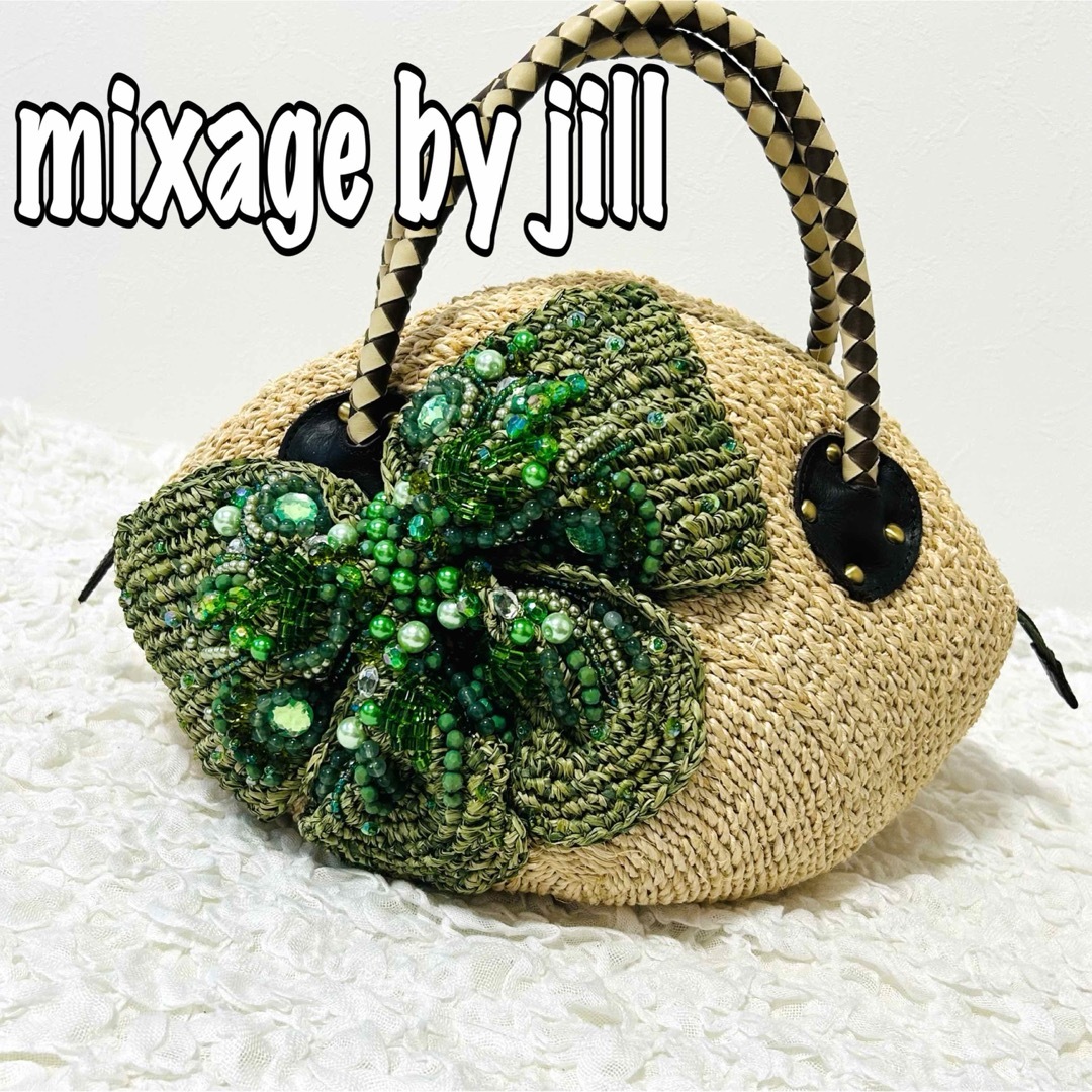 JILLSTUART - 【mixage by jill】かごバッグ リボン ビーズ 緑 JILLSTUART - 【mixage by jill】かごバッグ リボン ビーズ 緑