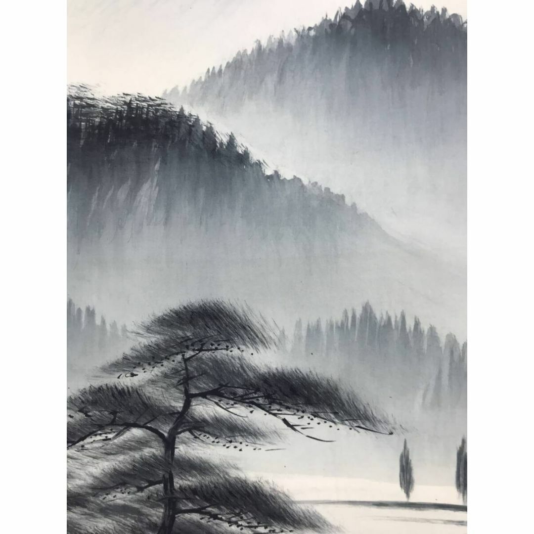 真作/秋山筆/水墨山水図/山水図/青墨山水図/江山漁舟/掛軸☆宝船 真作/秋山筆/水墨山水図/山水図/青墨山水図/江山漁舟/掛軸☆宝船