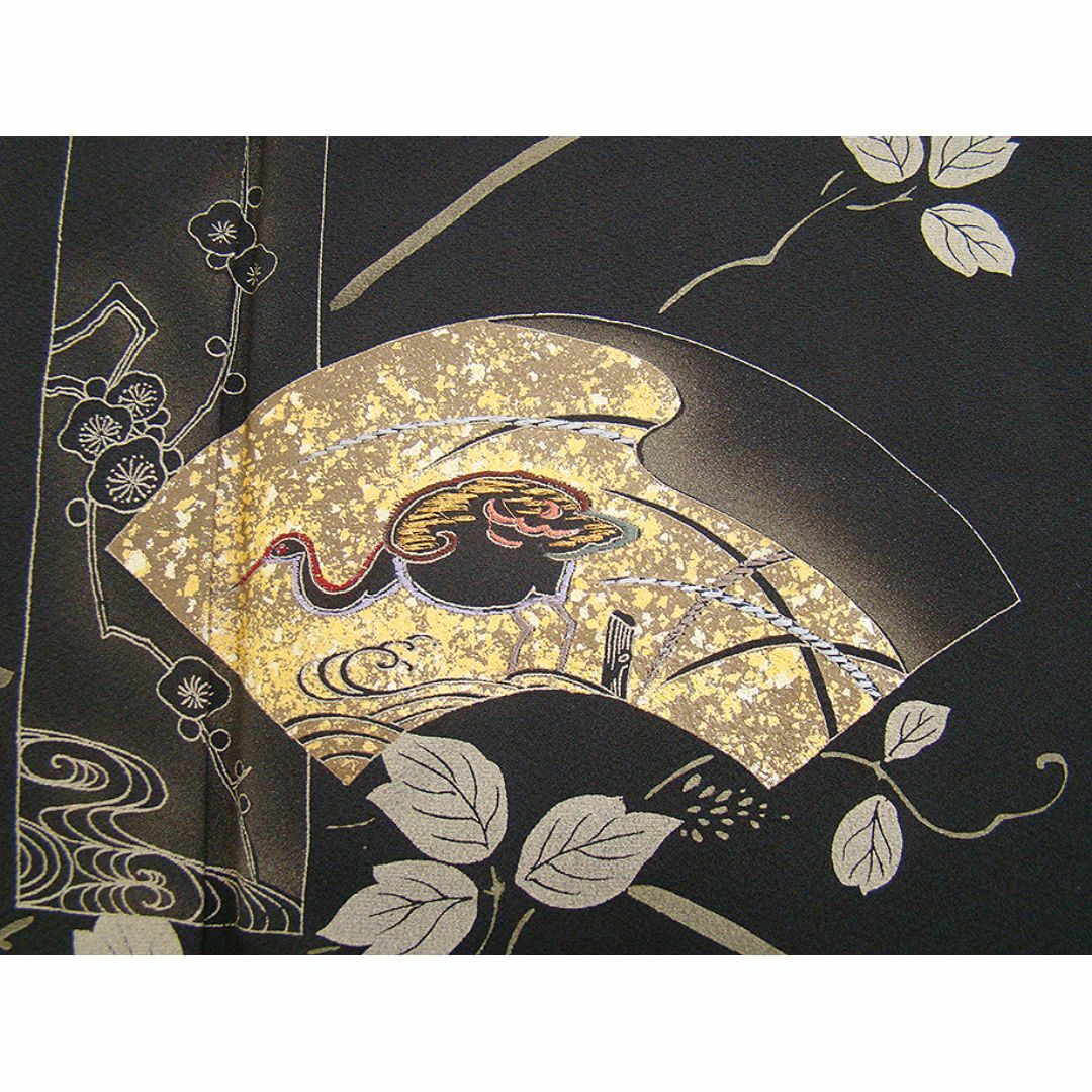 縁」150cm~157cm ちりめん地 金彩加工染 訪問着 正絹 縁」150cm~157cm ちりめん地 金彩加工染 訪問着 正絹