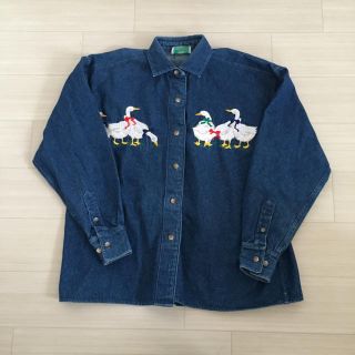 USED 90s アヒル刺繍 デニムシャツ(シャツ/ブラウス(長袖/七分))