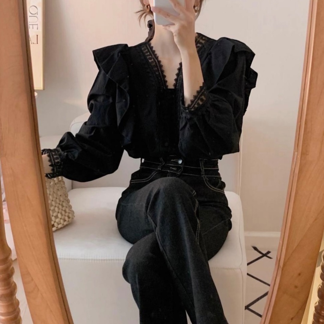 ♥️数量限定♥️レース トップス レディース ブラウス ブラック ♥️数量限定♥️レース トップス レディース ブラウス ブラック