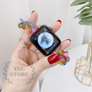 apple watch チェーン バンド ベルト マルチ 虹 40 41 42(その他)