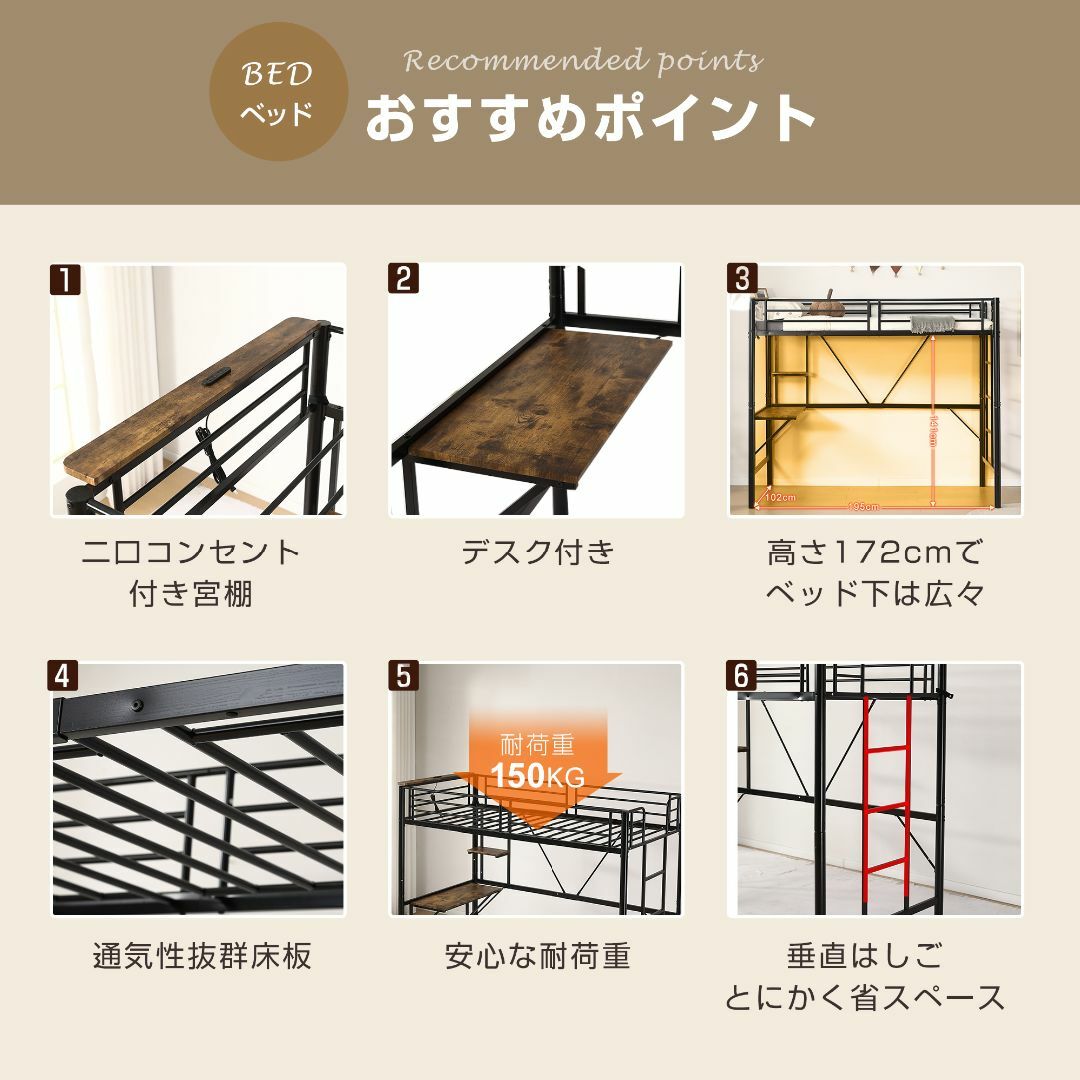 人気販売中!コンセント・収納棚・デスク付きロフトベッドS 人気販売中!コンセント・収納棚・デスク付きロフトベッドS
