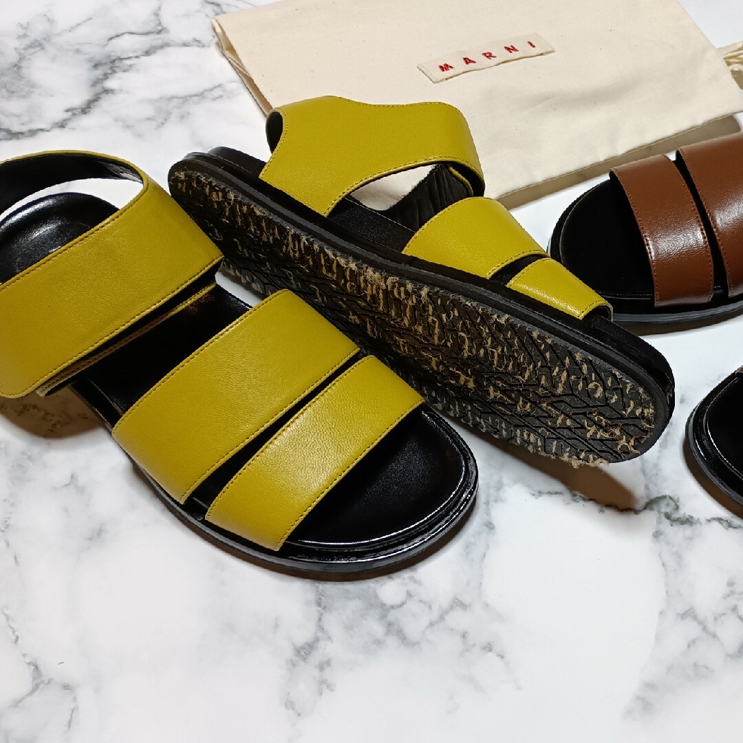 MARNI - マルニ レザーベルクロフスベッドサンダル36イエロー MARNI - マルニ レザーベルクロフスベッドサンダル36イエロー