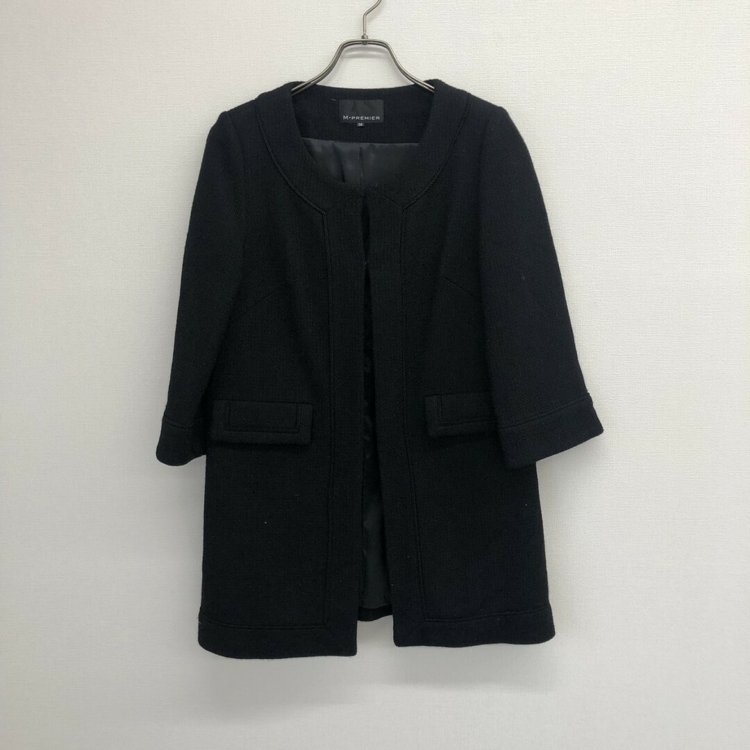 M-premier - 【M-PREMIER】エムプルミエ ロングコート ノーカラーコート ウールコート 38 黒 ブラック