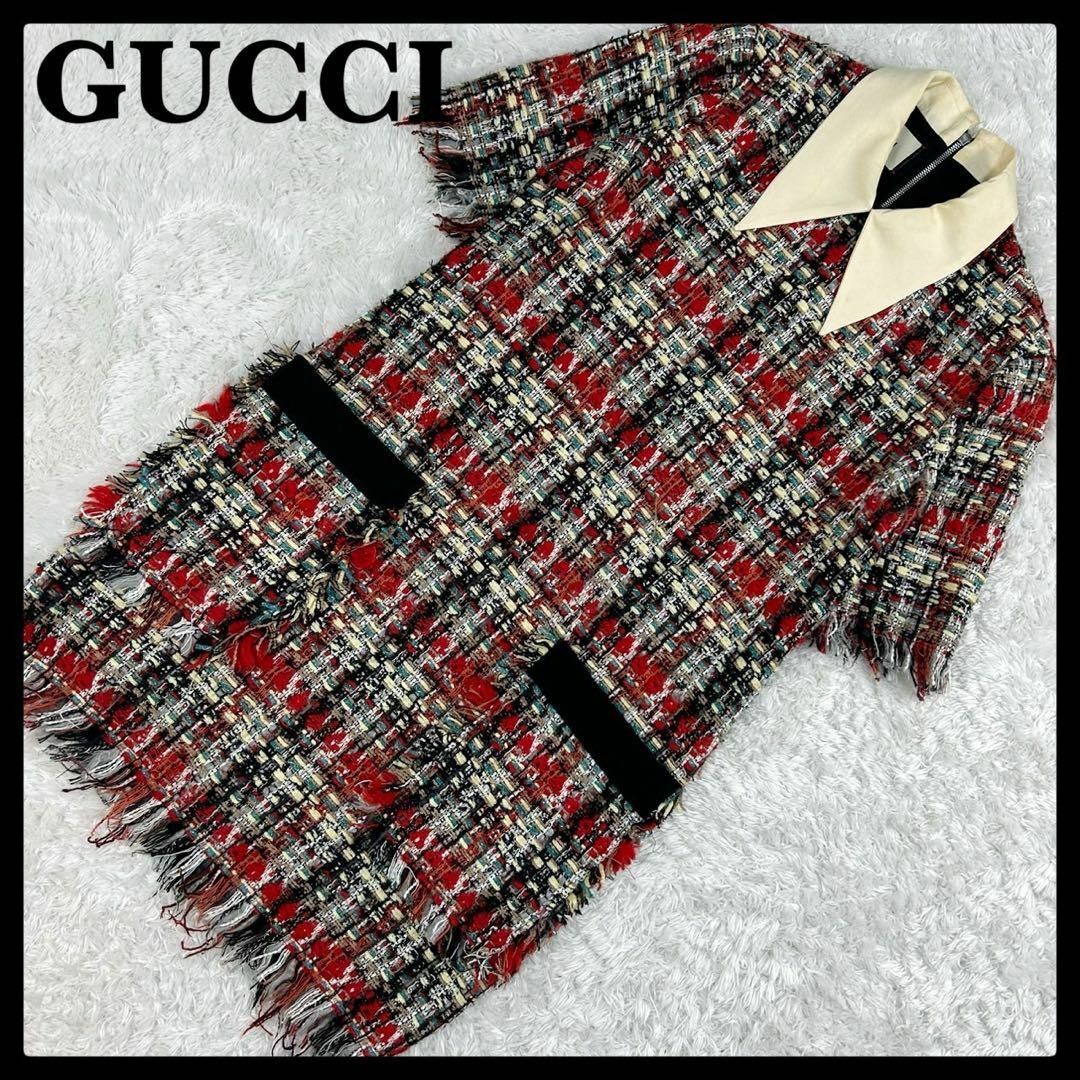 GUCCI - 【現行モデル】グッチ☆ツイード膝丈半袖ワンピース GUCCI - 【現行モデル】グッチ☆ツイード膝丈半袖ワンピース
