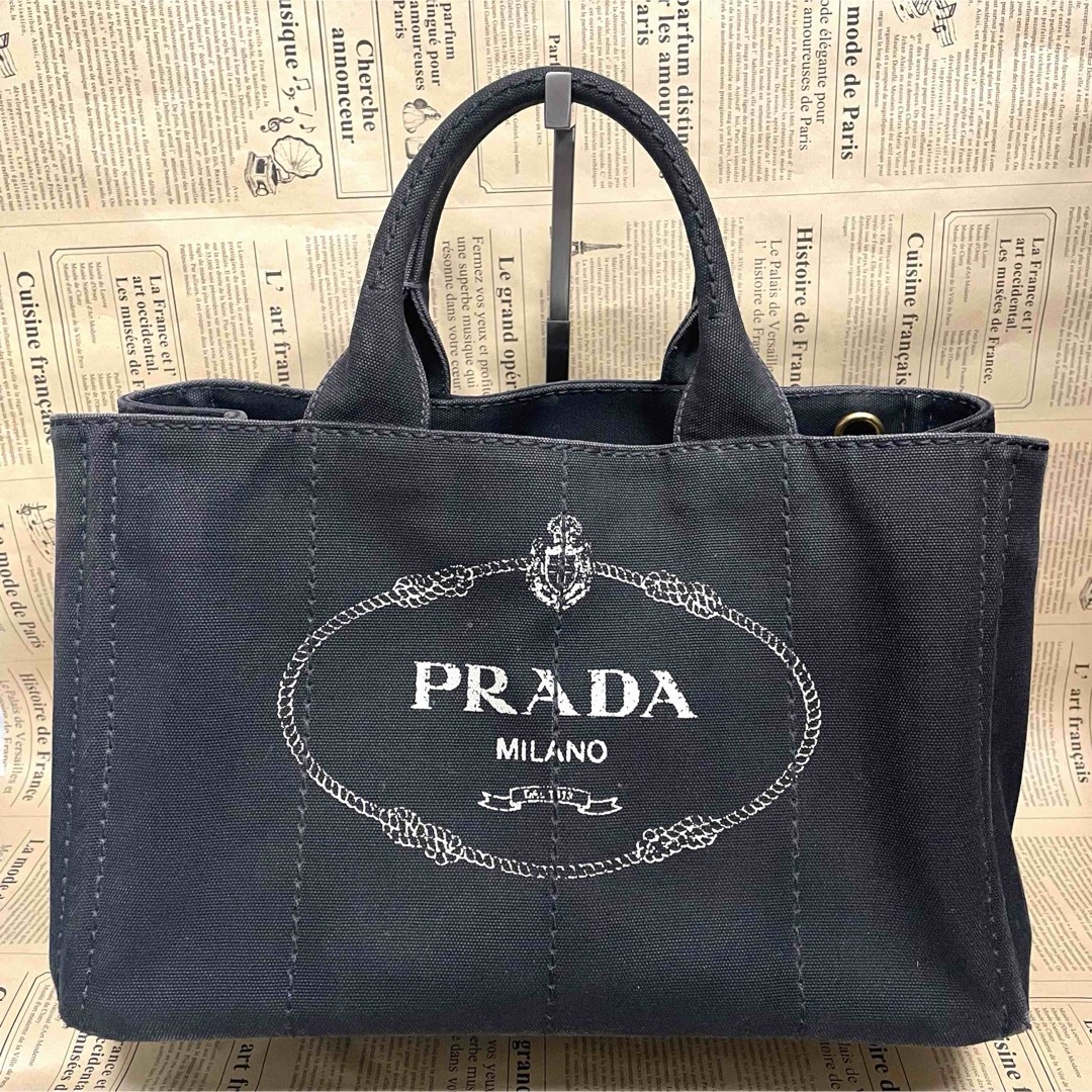 PRADA - プラダ カナパ トートバッグ ブラック キャンバス PRADA PRADA - プラダ カナパ トートバッグ ブラック キャンバス PRADA