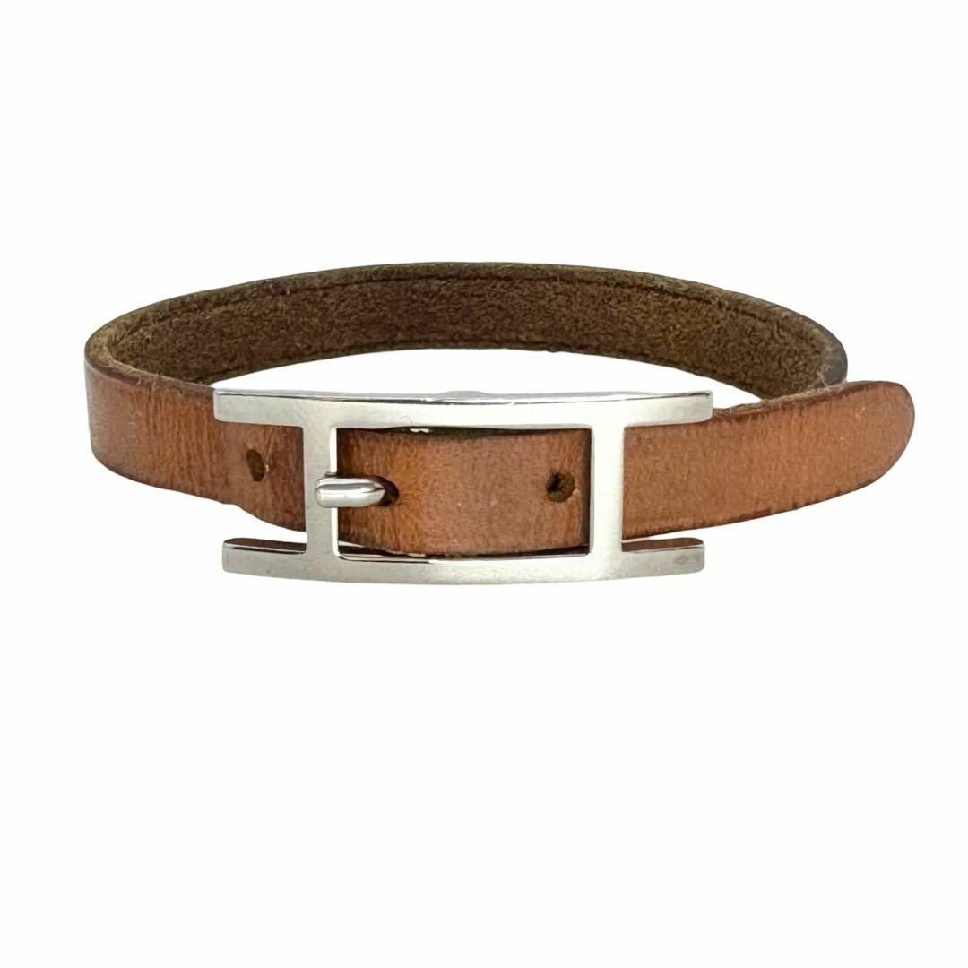 HERMES - HERMES アピ3 レザー シルバー ブレスレット HERMES - HERMES アピ3 レザー シルバー ブレスレット
