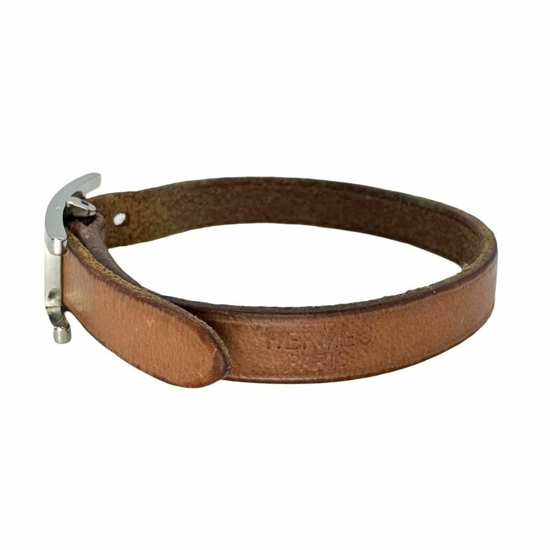 HERMES - HERMES アピ3 レザー シルバー ブレスレット HERMES - HERMES アピ3 レザー シルバー ブレスレット