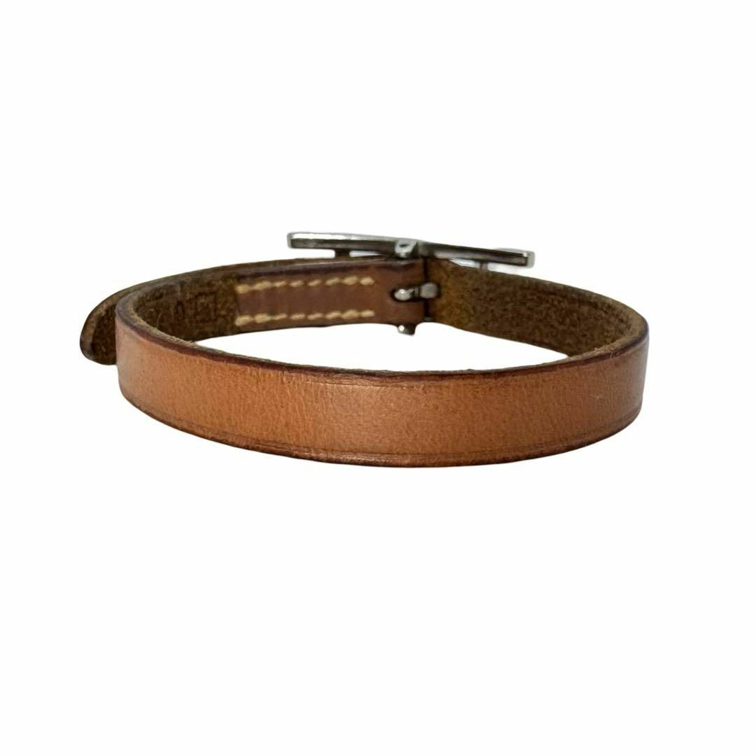 HERMES - HERMES アピ3 レザー シルバー ブレスレット HERMES - HERMES アピ3 レザー シルバー ブレスレット