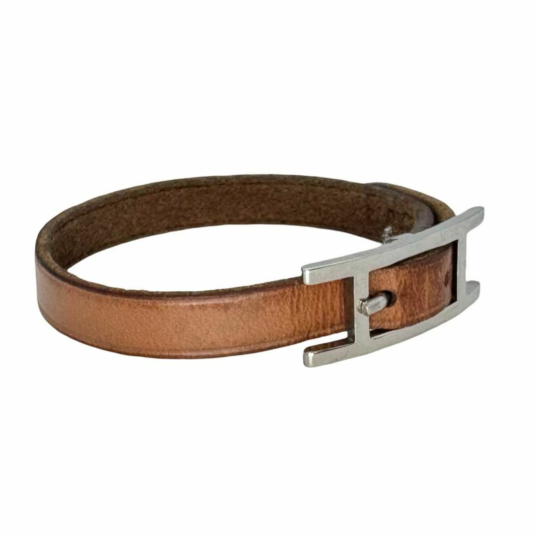 HERMES - HERMES アピ3 レザー シルバー ブレスレット HERMES - HERMES アピ3 レザー シルバー ブレスレット