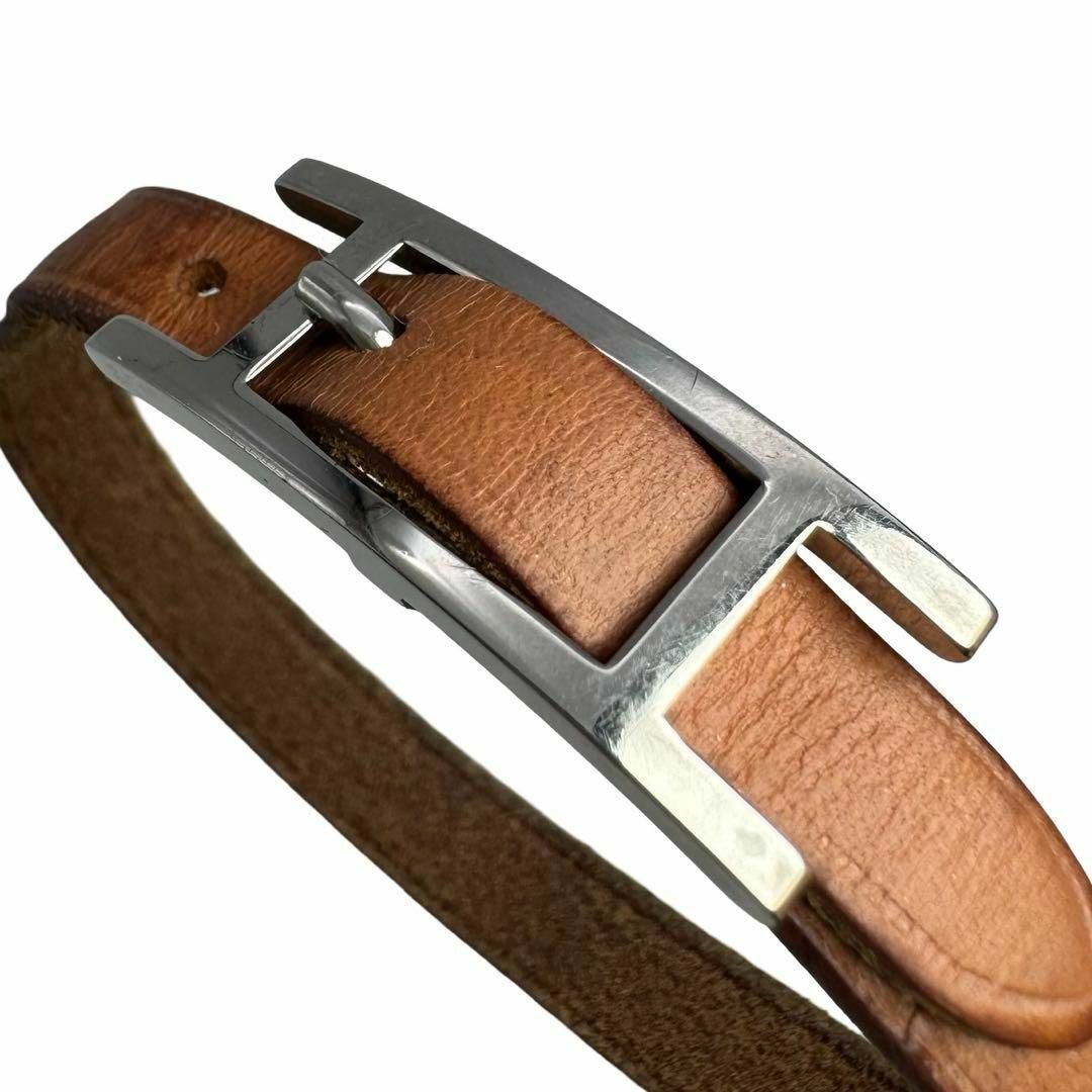 HERMES - HERMES アピ3 レザー シルバー ブレスレット HERMES - HERMES アピ3 レザー シルバー ブレスレット