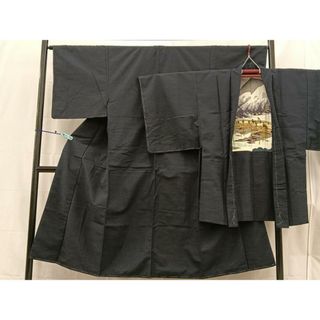 平和屋着物■男性　紬　アンサンブル　霞文　羽裏：富士山　正絹　逸品　BAAQ4677du