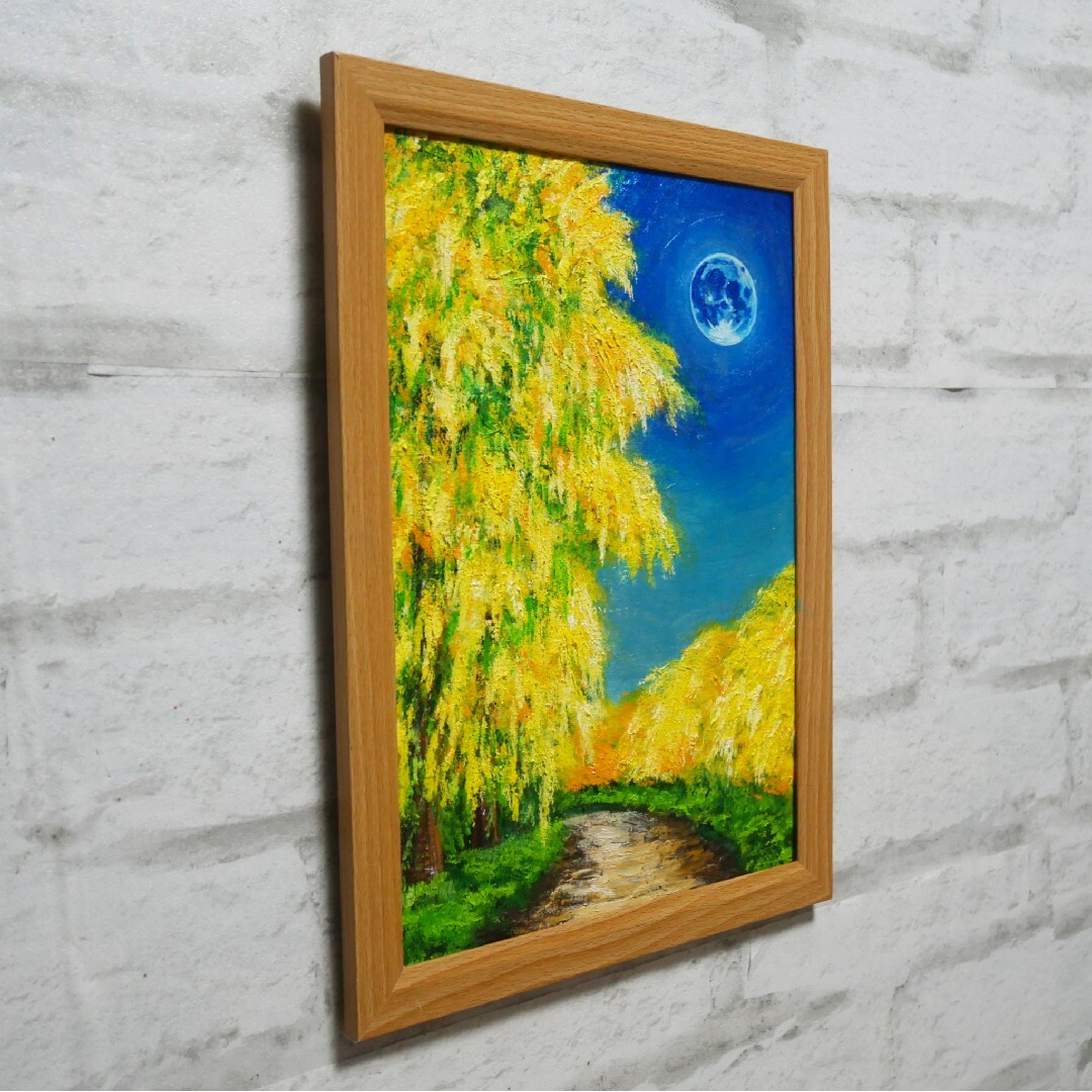 油絵 油彩 油彩画 絵 絵画 【ミモザと青い満月】の通販 by 油絵 油彩 油彩画 絵 絵画 【ミモザと青い満月】の通販 by