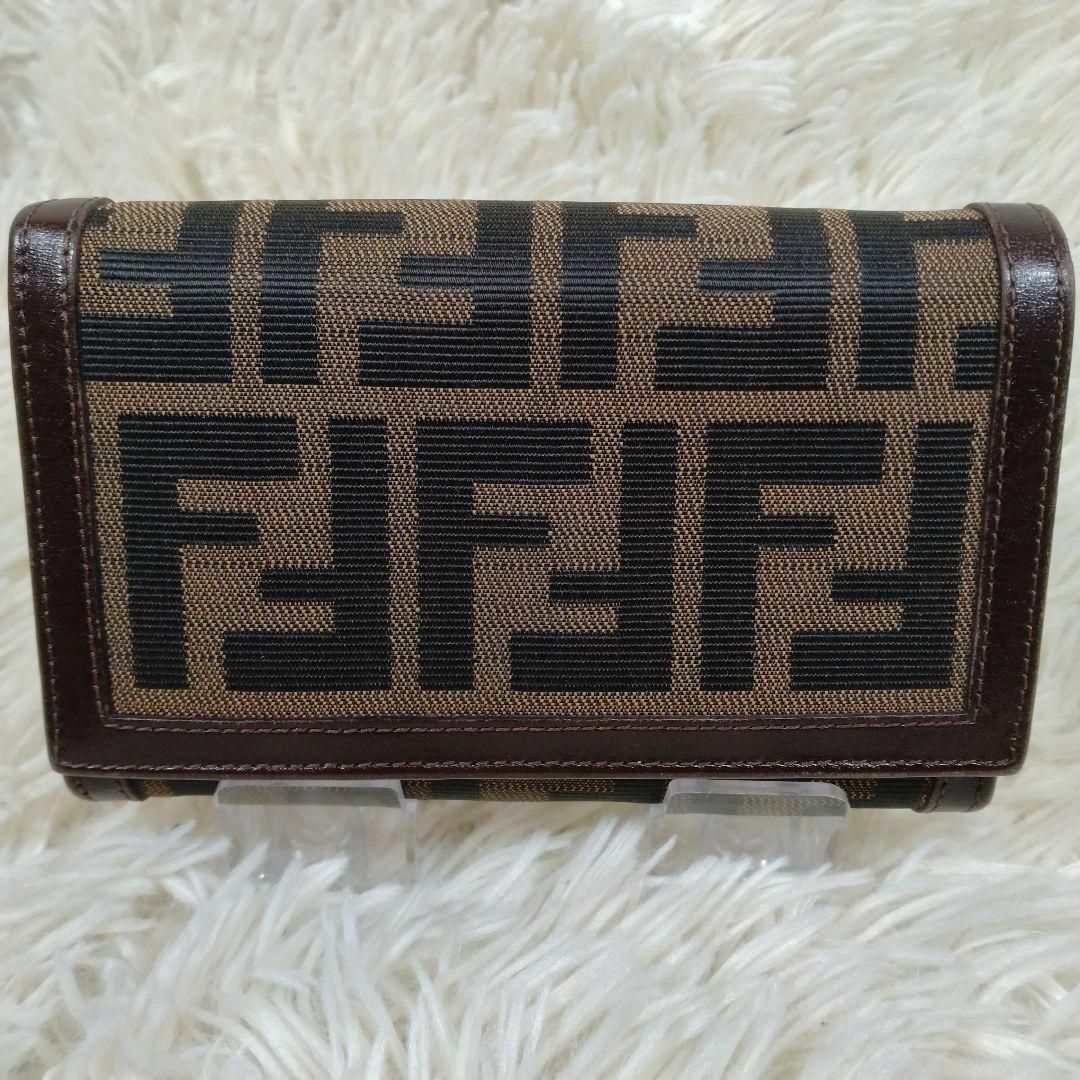 FENDI - FENDI 折財布 ズッカ柄 総柄 キャンバス レザー FENDI - FENDI 折財布 ズッカ柄 総柄 キャンバス レザー