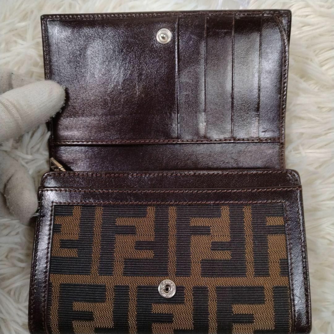 FENDI - FENDI 折財布 ズッカ柄 総柄 キャンバス レザー FENDI - FENDI 折財布 ズッカ柄 総柄 キャンバス レザー