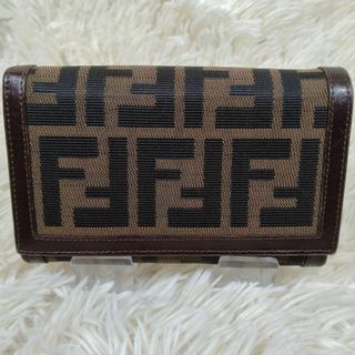 FENDI - FENDI 折財布 ズッカ柄 総柄 キャンバス レザー FENDI - FENDI 折財布 ズッカ柄 総柄 キャンバス レザー