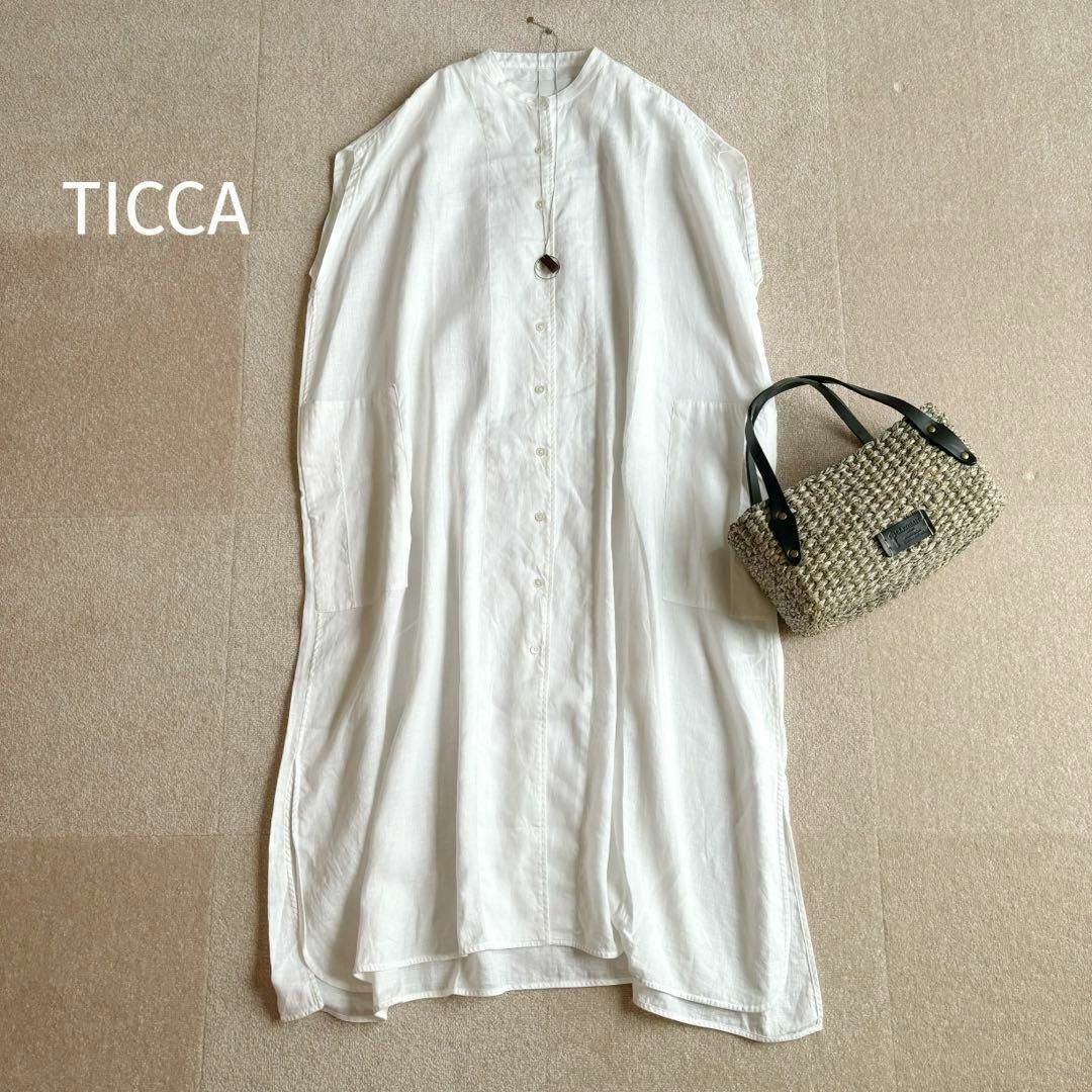 TICCA - 美品♡ティッカ*ノーカラーフレンチスリーブリネン TICCA - 美品♡ティッカ*ノーカラーフレンチスリーブリネン