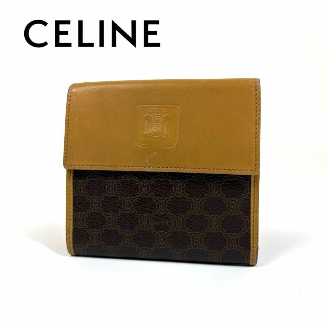CELINE - CELINE レザー 財布 モノグラム 総柄 キャメル CELINE - CELINE レザー 財布 モノグラム 総柄 キャメル