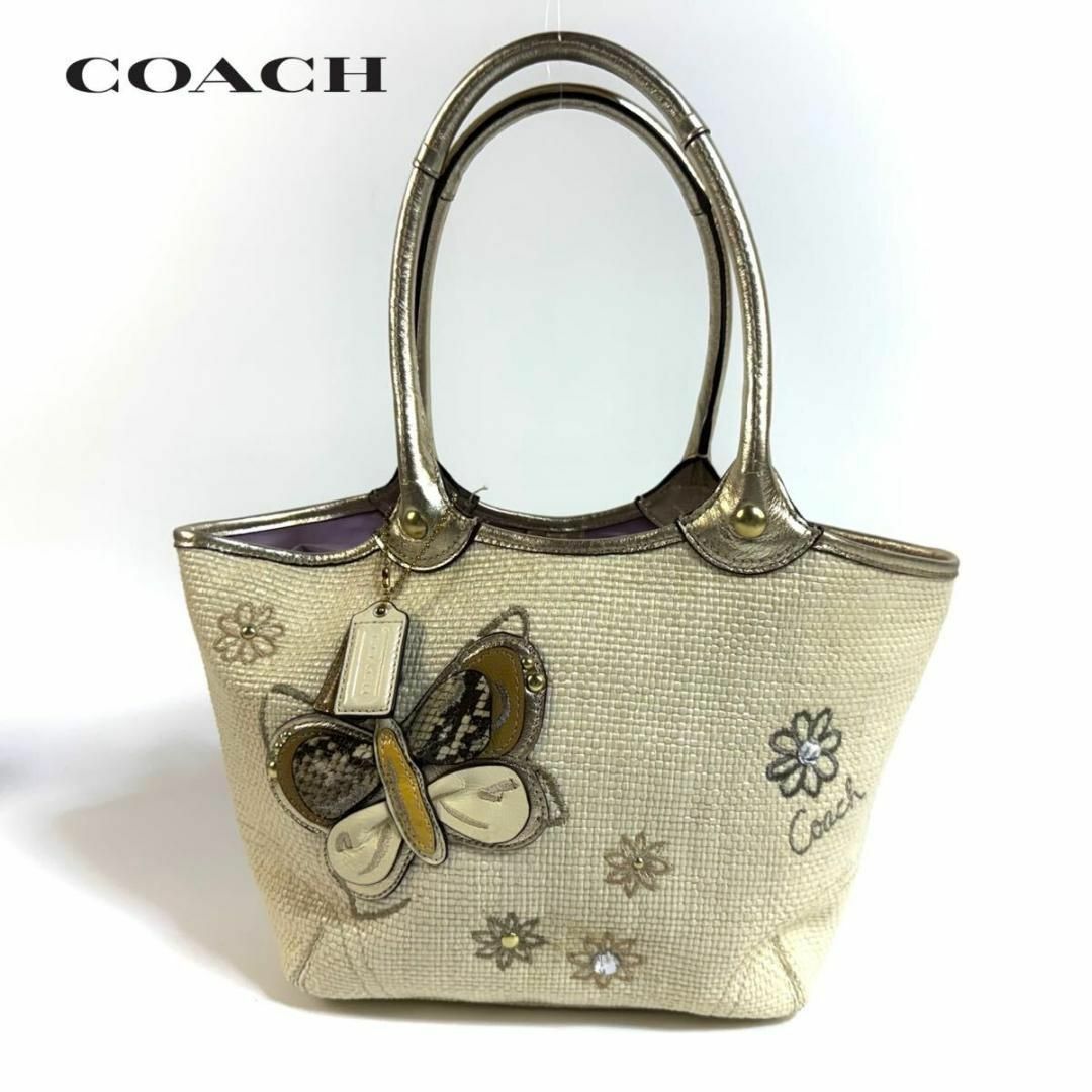 COACH - COACH 麦わら カゴバッグ ハンドバッグ 刺繍 オフ COACH - COACH 麦わら カゴバッグ ハンドバッグ 刺繍 オフ