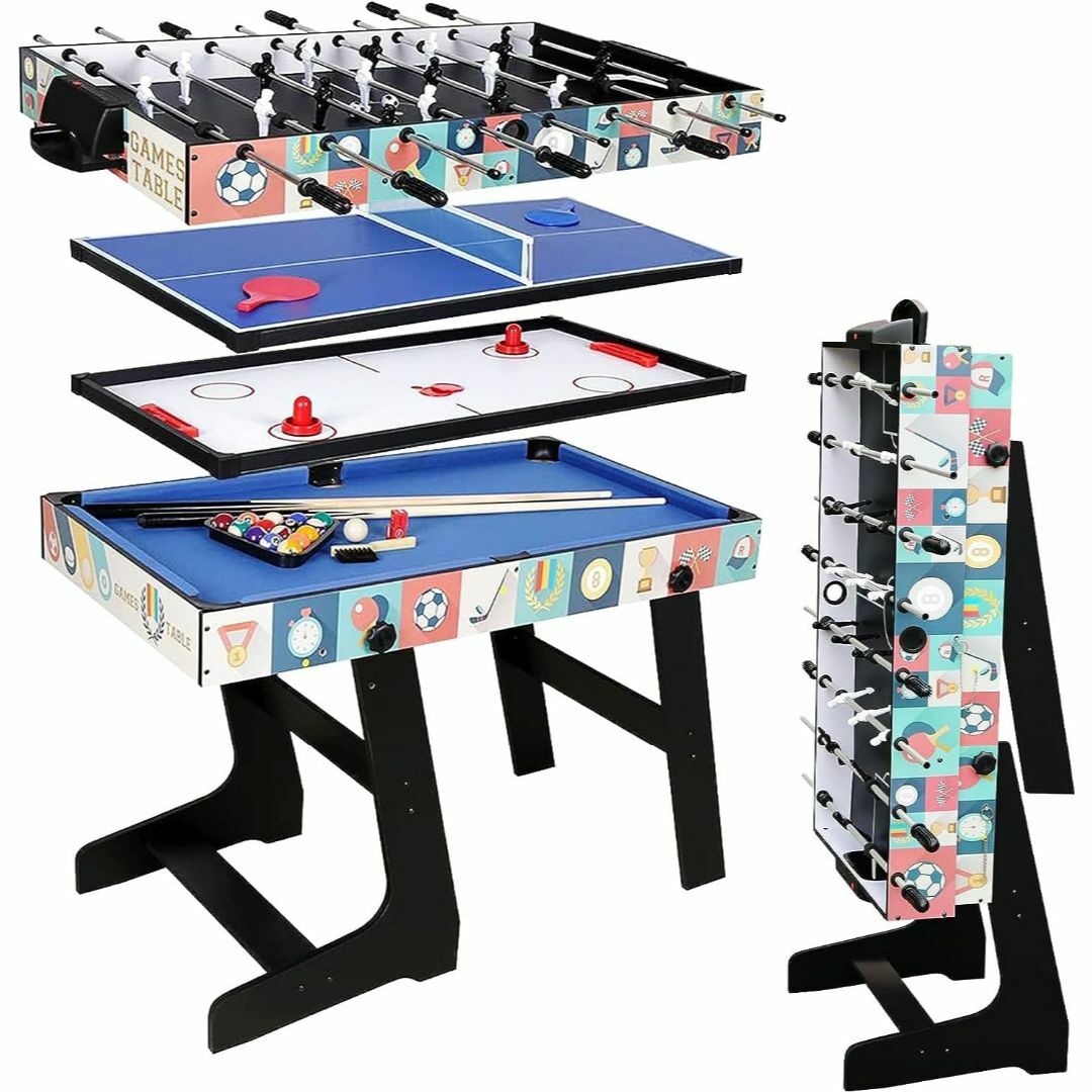 4in1 マルチ ゲームテーブル セット 子供用 ビリヤード台、卓球台、サッカー