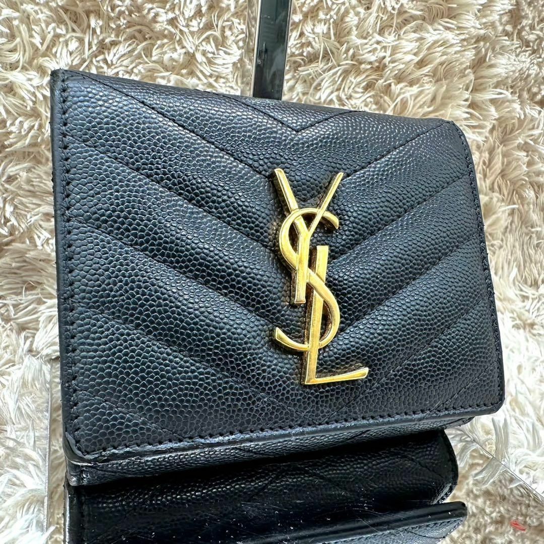 SAINT LAURENT - 【美品】サンローラン 三つ折財布 ブラック V SAINT LAURENT - 【美品】サンローラン 三つ折財布 ブラック V