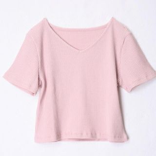 フーズフーチコ(who's who Chico)のフーズフーチコリブVネックTシャツ♡ピンクwhoswhochico(Tシャツ(半袖/袖なし))