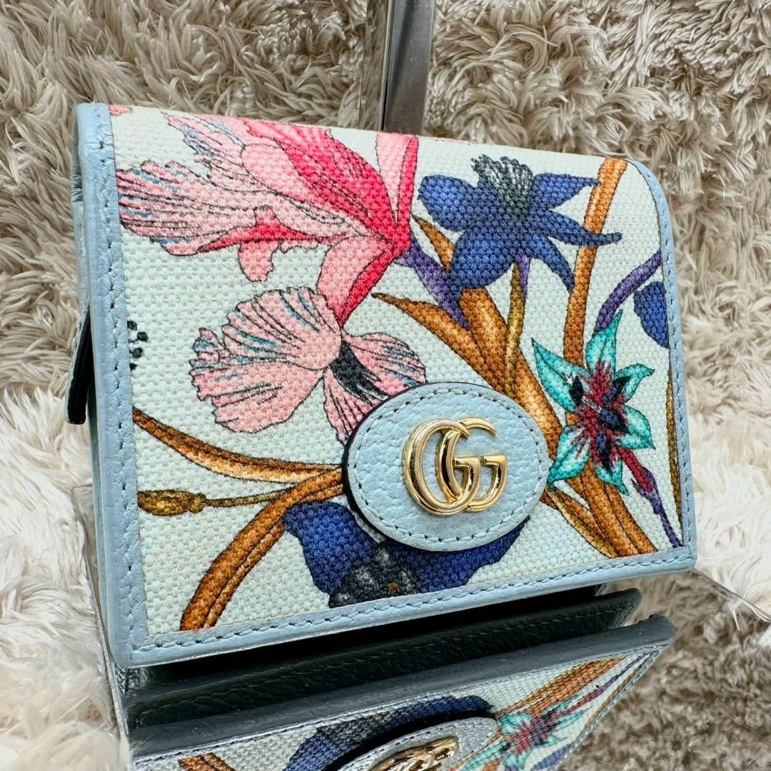 GUCCI - 【美品】グッチ 二つ折り財布 ライトブルー キャンバス GUCCI - 【美品】グッチ 二つ折り財布 ライトブルー キャンバス