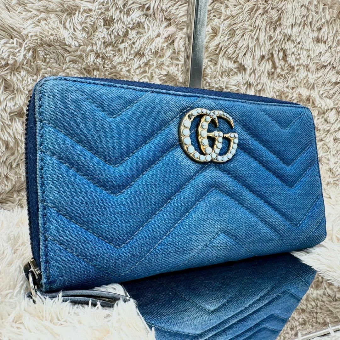 GUCCI - 【美品】グッチ 長財布 ラウンドファスナー デニム GUCCI - 【美品】グッチ 長財布 ラウンドファスナー デニム