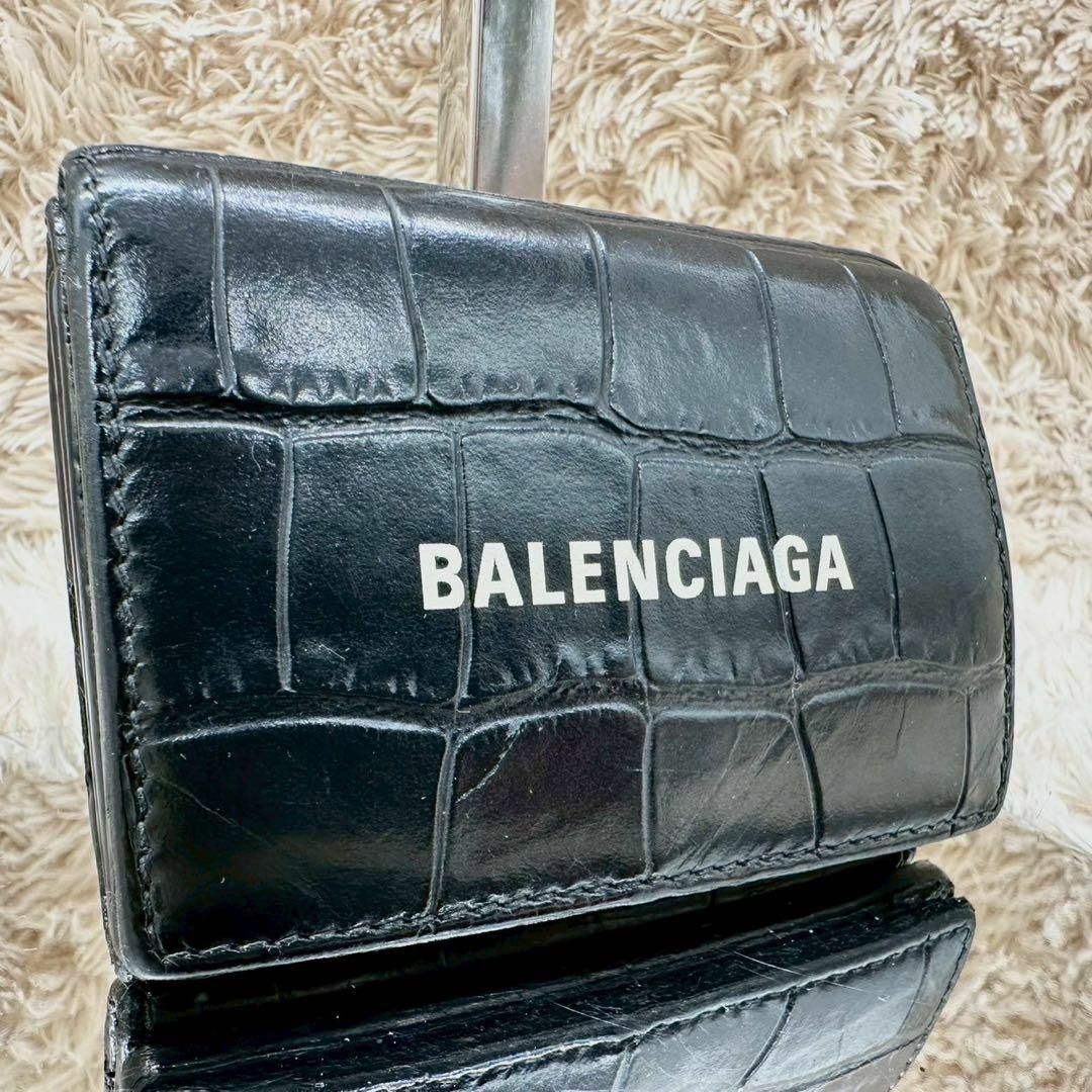 BALENCIAGA - 【美品】バレンシアガ 三つ折財布 ブラック クロコ BALENCIAGA - 【美品】バレンシアガ 三つ折財布 ブラック クロコ