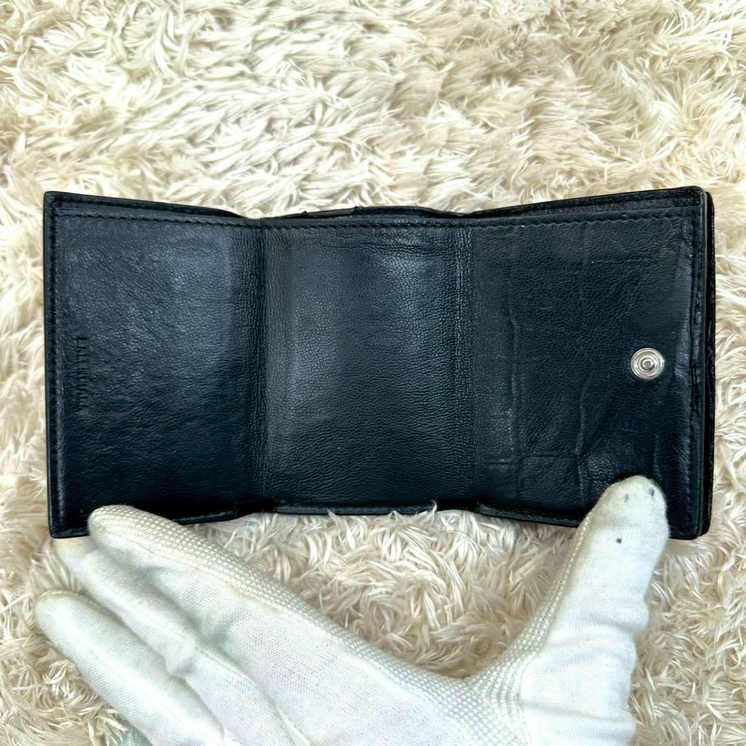 BALENCIAGA - 【美品】バレンシアガ 三つ折財布 ブラック クロコ BALENCIAGA - 【美品】バレンシアガ 三つ折財布 ブラック クロコ