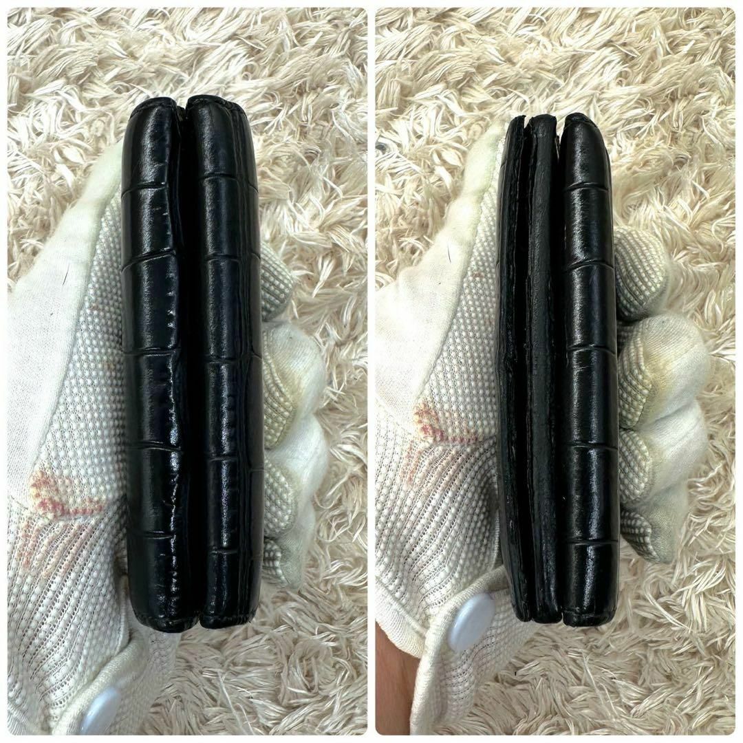 BALENCIAGA - 【美品】バレンシアガ 三つ折財布 ブラック クロコ BALENCIAGA - 【美品】バレンシアガ 三つ折財布 ブラック クロコ