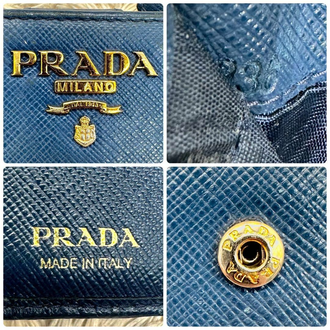 PRADA - 【美品】プラダ 二つ折り財布 ブルー サフィアーノ PRADA - 【美品】プラダ 二つ折り財布 ブルー サフィアーノ
