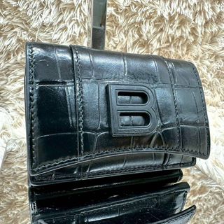 BALENCIAGA - 【美品】バレンシアガ 三つ折財布 ブラック クロコ BALENCIAGA - 【美品】バレンシアガ 三つ折財布 ブラック クロコ