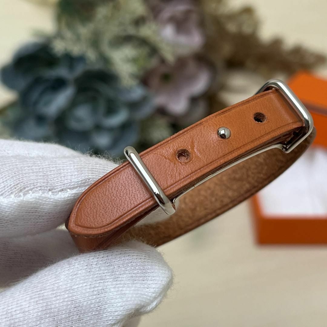 HERMES - エルメス レザー ブレスレット ブラウン シルバー金具 HERMES - エルメス レザー ブレスレット ブラウン シルバー金具