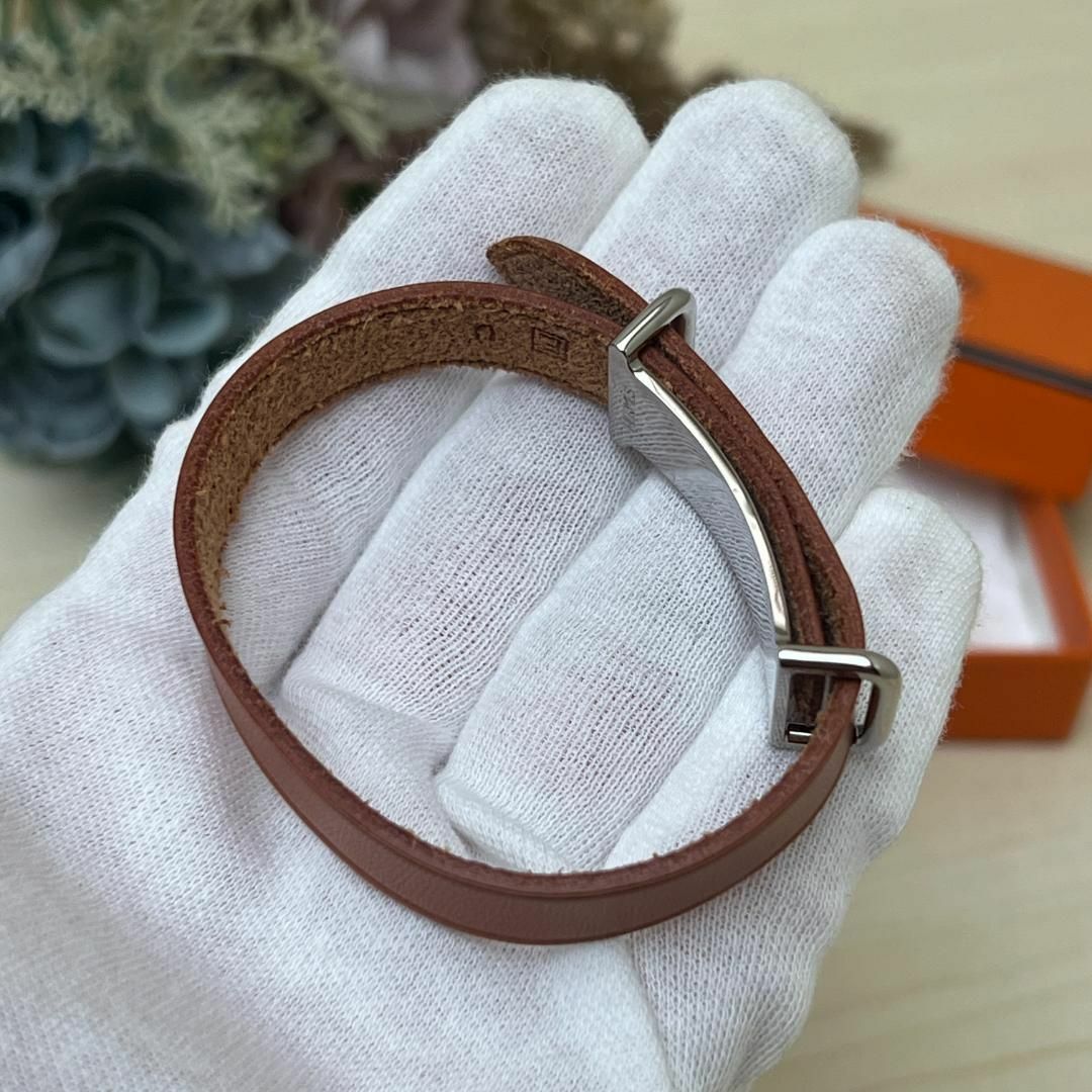 HERMES - エルメス レザー ブレスレット ブラウン シルバー金具 HERMES - エルメス レザー ブレスレット ブラウン シルバー金具