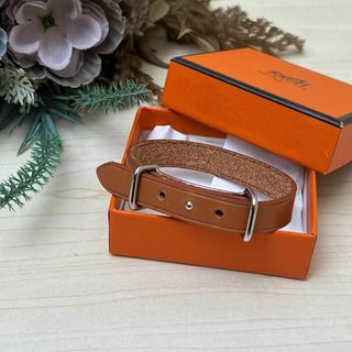 HERMES - エルメス レザー ブレスレット ブラウン シルバー金具 HERMES - エルメス レザー ブレスレット ブラウン シルバー金具