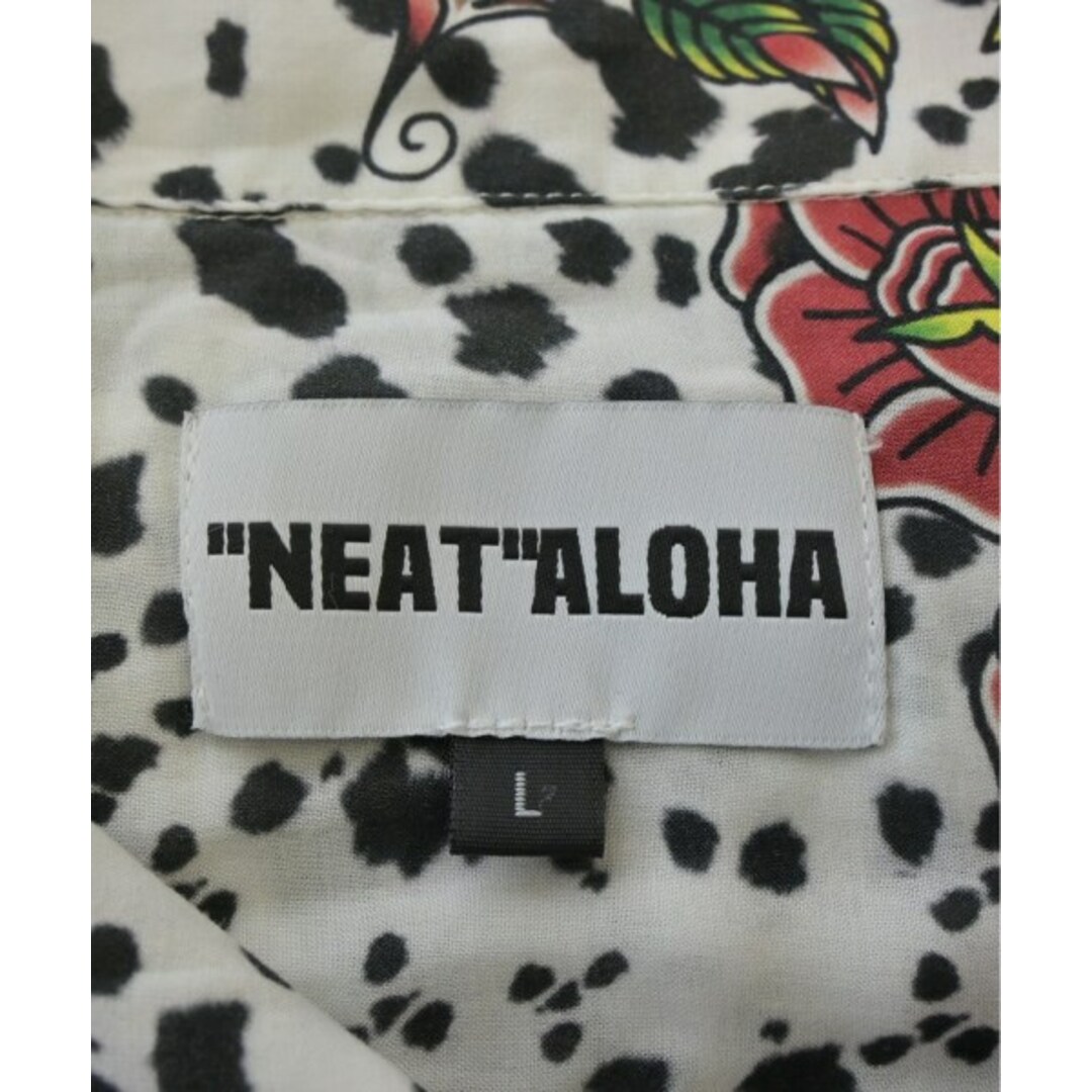 NEAT ALOHA ニートアロハ カジュアルシャツ L 白x黒x赤(総柄 NEAT ALOHA ニートアロハ カジュアルシャツ L 白x黒x赤(総柄