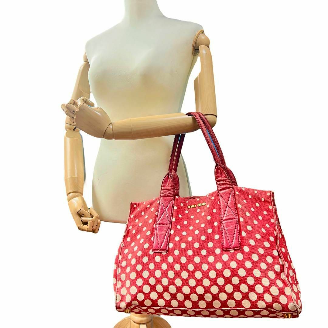 MIU MIU - MIUMIU 水玉 キャンバス トートバッグ レディース MIU MIU - MIUMIU 水玉 キャンバス トートバッグ レディース