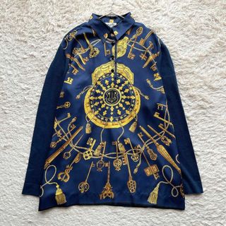 HERMES - エルメス ニット スカーフ柄 切替 シルク カシミヤ混 HERMES - エルメス ニット スカーフ柄 切替 シルク カシミヤ混