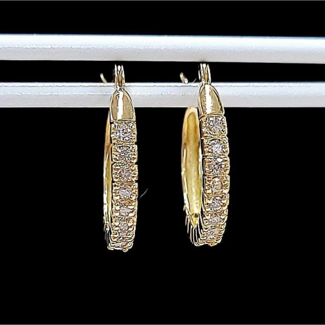揺れて輝く!計0.3ct ダイヤモンド K18 YG フープ ピアス 鑑別の 揺れて輝く!計0.3ct ダイヤモンド K18 YG フープ ピアス 鑑別の