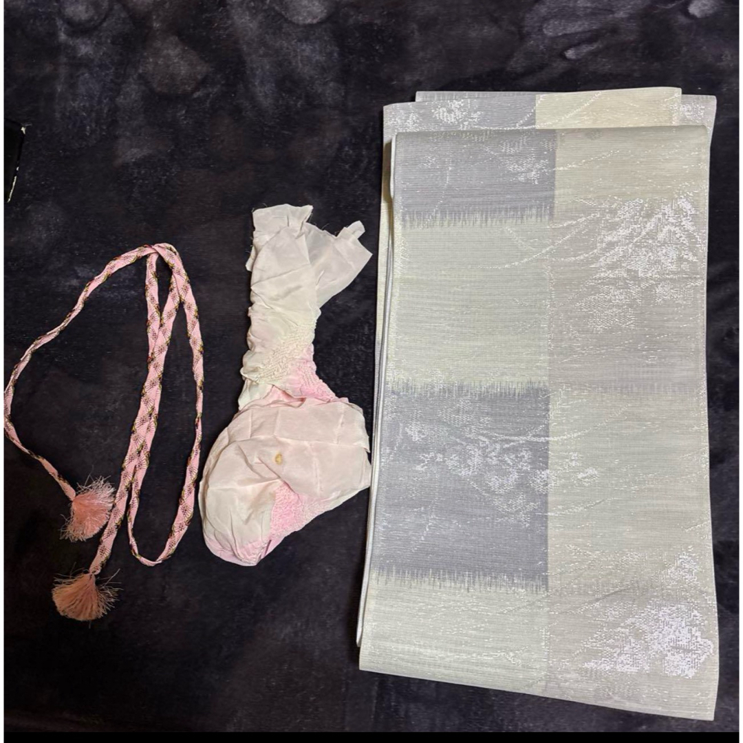 高級化繊紗紬風色無地フルセット4点 美品着物+正絹絽夏帯+夏 高級化繊紗紬風色無地フルセット4点 美品着物+正絹絽夏帯+夏