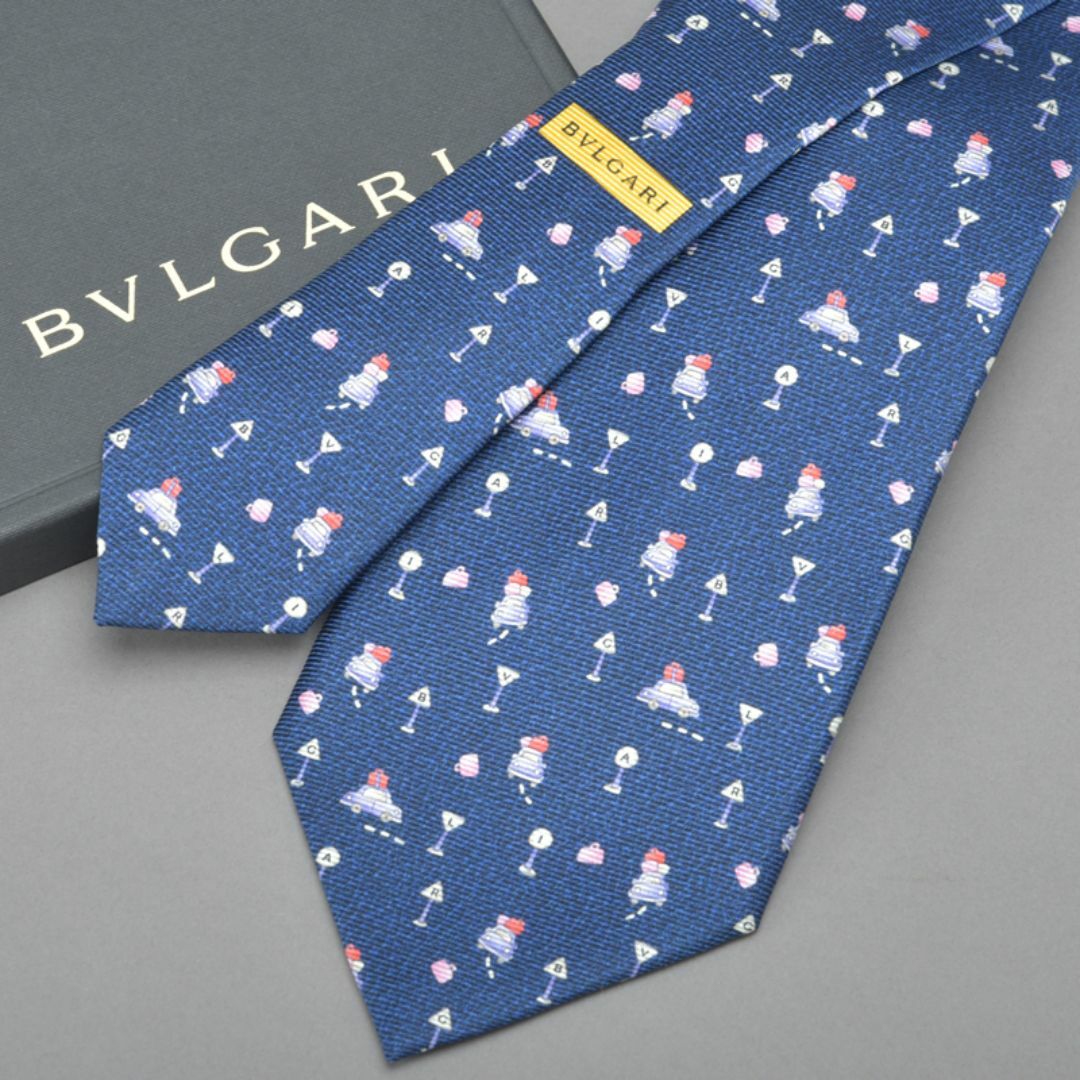BVLGARI - 未使用◇BVLGARI ブルガリ 車柄 ネクタイ シルク BVLGARI - 未使用◇BVLGARI ブルガリ 車柄 ネクタイ シルク