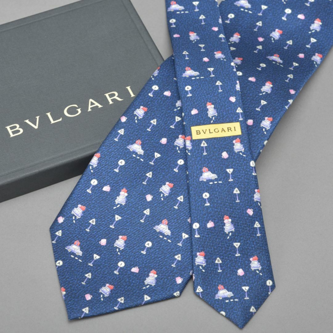 BVLGARI - 未使用◇BVLGARI ブルガリ 車柄 ネクタイ シルク BVLGARI - 未使用◇BVLGARI ブルガリ 車柄 ネクタイ シルク