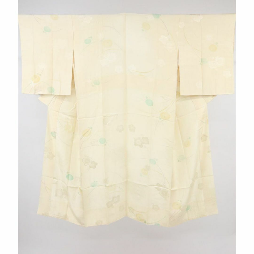長襦袢*袷着物 長尺 半衿付き 梅の花地紋 花模様 淡黄色 正絹 長襦袢*袷着物 長尺 半衿付き 梅の花地紋 花模様 淡黄色 正絹